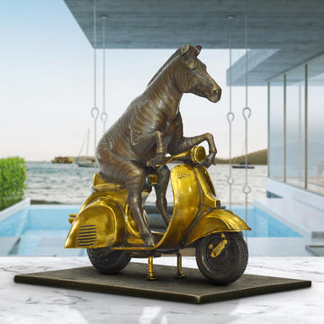 The Grevy's Zebra Races Against Time on the Vespa (Bronze Sculpture, Small)