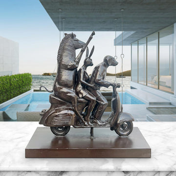 The Grevy's Zebra with Rabbitwoman and Dogman on Wild Ride (Bronze Sculpture)