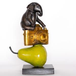 The Elephant Just Wanted a Camera and Pear (Bronze Sculpture)