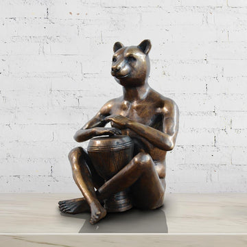 He Loved Drumming Around the Campfire (Bronze Sculpture)