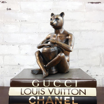 He Loved Drumming Around the Campfire (Bronze Sculpture)