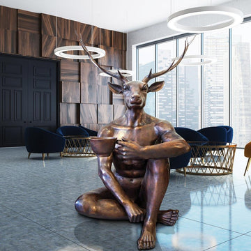 Deerman Loves his Coffee (Bronze Sculpture)