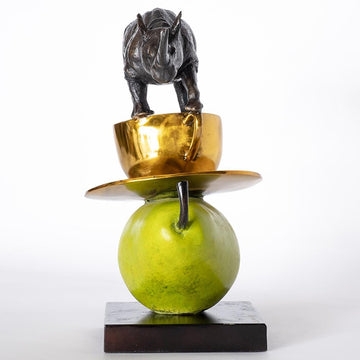 The Rhino Just Wanted a Coffee and Pear (Bronze Sculpture)