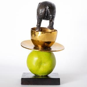 The Rhino Just Wanted a Coffee and Pear (Bronze Sculpture)
