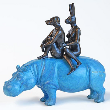 They Were Happy Hippo Riders (Bronze Sculpture)