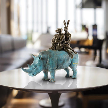 They Were Happy Rhino Riders (Bronze Sculpture)