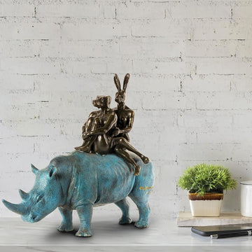 They Were Happy Rhino Riders (Bronze Sculpture)