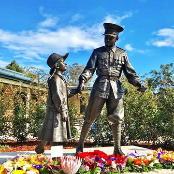 WW1 soldier and school girl (Bronze Sculpture)