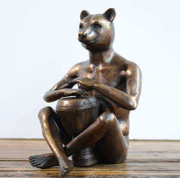 He Loved Drumming Around the Campfire (Bronze Sculpture)