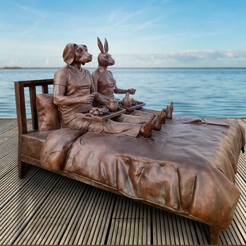 They Had a Lifetime Love Affair with Breakfast in Bed (Bronze Sculpture)