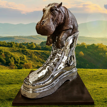 Walk with the Big Hippo (Bronze Sculpture)