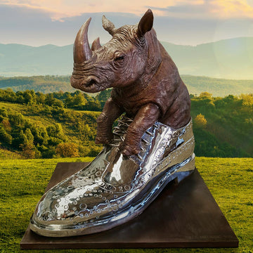 Walk With The Big Rhino (Bronze Sculpture)