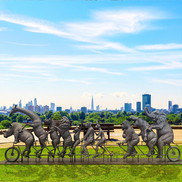 They Were on a Wild Ride to a Safer Place with Rabbitwoman and Dogman (Bronze Sculpture)