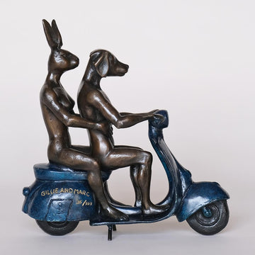 They Were the Authentic Vespa Riders in Rome (Bronze Sculpture, Miniature Collection)