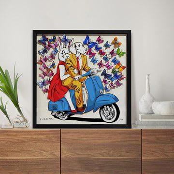 They had a blue/red/yellow vespa that made their heart flutter (Framed 3D Collage Print)