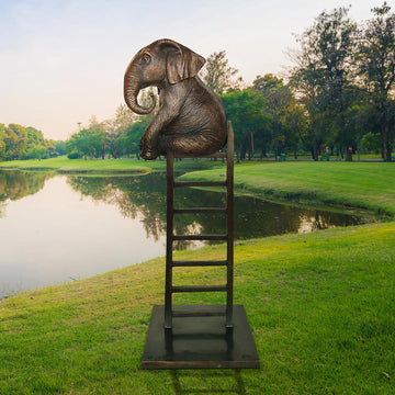 Elephant Reaches New Heights Above It All (Bronze Sculpture)