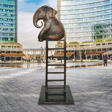 Elephant Reaches New Heights Above It All (Bronze Sculpture)