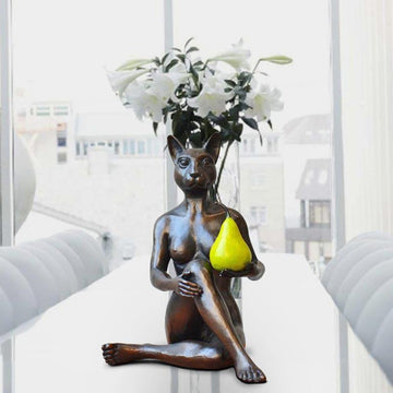 Catwoman Thought a Pear in the Hand Is Worth Two in the Bush (Bronze Sculpture)