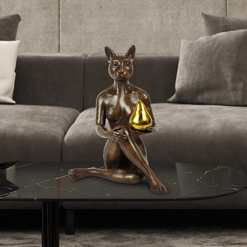 Catwoman Thought a Pear in the Hand Is Worth Two in the Bush (Bronze Sculpture)