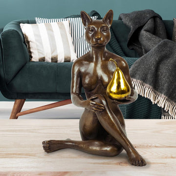Catwoman Thought a Pear in the Hand Is Worth Two in the Bush (Bronze Sculpture)