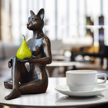 Catwoman Thought a Pear in the Hand Is Worth Two in the Bush (Bronze Sculpture)