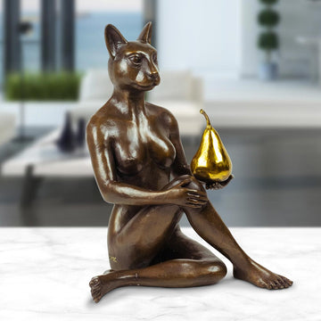 Catwoman Thought a Pear in the Hand Is Worth Two in the Bush (Bronze Sculpture)