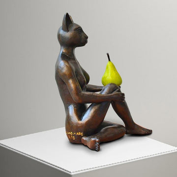 Catwoman Thought a Pear in the Hand Is Worth Two in the Bush (Bronze Sculpture)