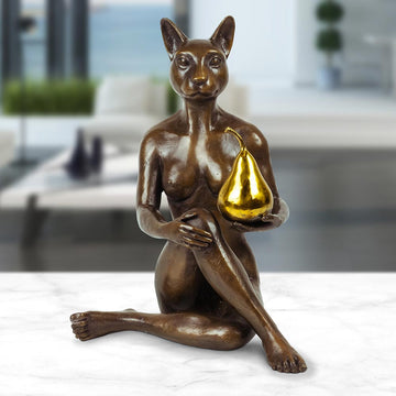 Catwoman Thought a Pear in the Hand Is Worth Two in the Bush (Bronze Sculpture)