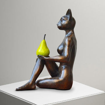 Catwoman Thought a Pear in the Hand Is Worth Two in the Bush (Bronze Sculpture)