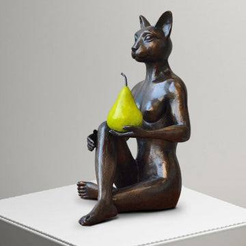 Catwoman Thought a Pear in the Hand Is Worth Two in the Bush (Bronze Sculpture)