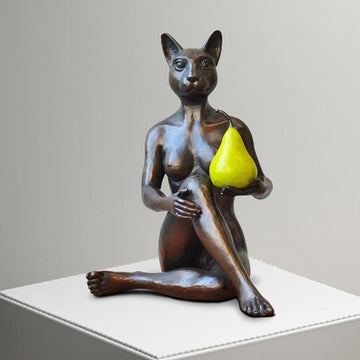 Catwoman Thought a Pear in the Hand Is Worth Two in the Bush (Bronze Sculpture)