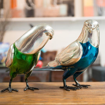 Budgie Lovers (Brass Chromium Sculpture)