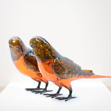 Budgie Lovers (Brass Chromium Sculpture)