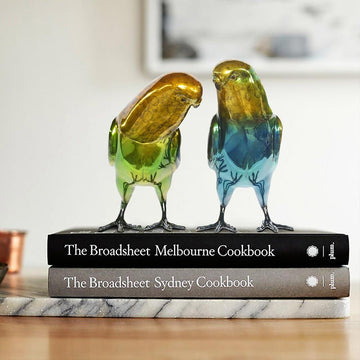 Budgie Lovers (Brass Chromium Sculpture)