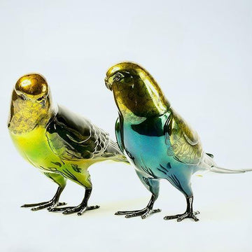 Budgie Lovers (Brass Chromium Sculpture)