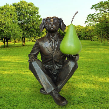 He Thought a Pear a Day Would Help Him Play (Bronze Sculpture)