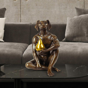 Dogman Thought a Pear in the Hand Is Worth Two in the Bush (Bronze Sculpture)