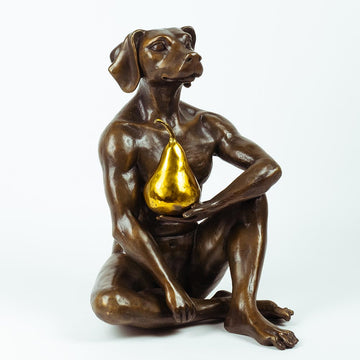 Dogman Thought a Pear in the Hand Is Worth Two in the Bush (Bronze Sculpture)