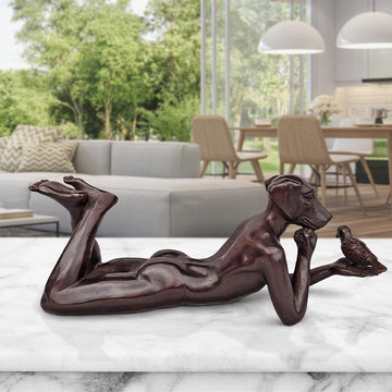 Dogman Thought a Bird in the Hand Is Always Better (Bronze Sculpture, Miniature)