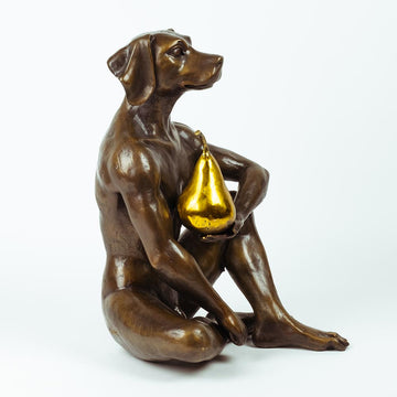 Dogman Thought a Pear in the Hand Is Worth Two in the Bush (Bronze Sculpture)