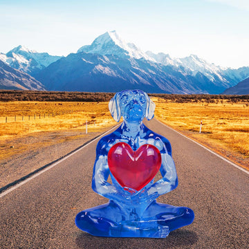 He gave his heart to his one love (blue resin dog holding red heart)