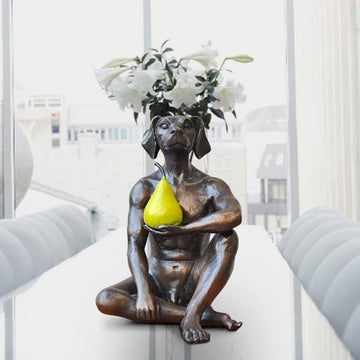 Dogman Thought a Pear in the Hand Is Worth Two in the Bush (Bronze Sculpture)