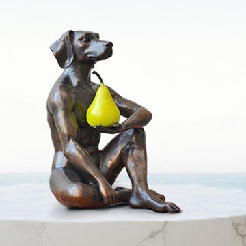 Dogman Thought a Pear in the Hand Is Worth Two in the Bush (Bronze Sculpture)