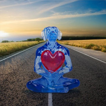 He gave his heart to his one love (blue resin dog holding red heart)