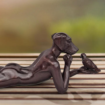 Dogman Thought a Bird in the Hand Is Always Better (Bronze Sculpture, Miniature)