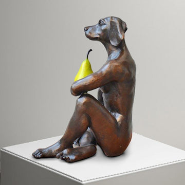 Dogman Thought a Pear in the Hand Is Worth Two in the Bush (Bronze Sculpture)