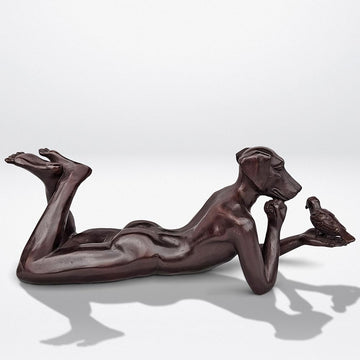 Dogman Thought a Bird in the Hand Is Always Better (Bronze Sculpture, Miniature)