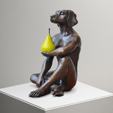 Dogman Thought a Pear in the Hand Is Worth Two in the Bush (Bronze Sculpture)
