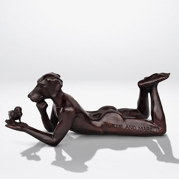 Dogman Thought a Bird in the Hand Is Always Better (Bronze Sculpture, Miniature)