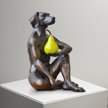 Dogman Thought a Pear in the Hand Is Worth Two in the Bush (Bronze Sculpture)